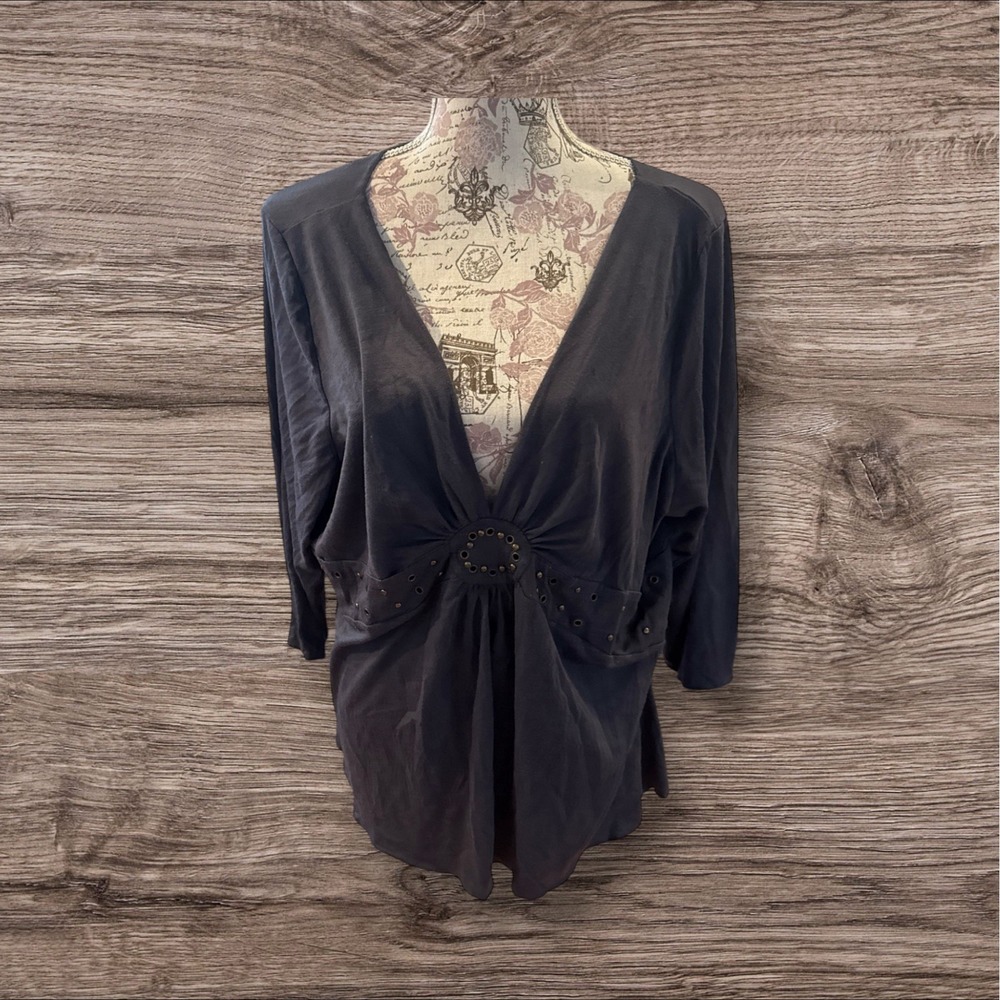 Women's Simply Irresistible Plus Size V Neck 3/4 Sleeve Top Dusty Purple 3X